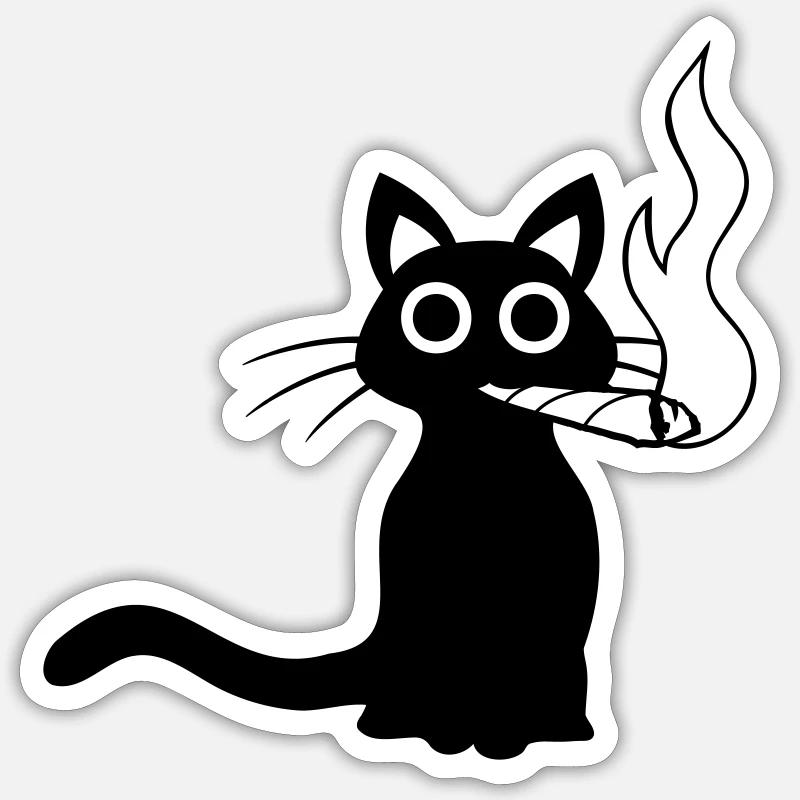 Katze raucht Joint - Sticker Größe S (10 x 10 cm) - Mattweiß