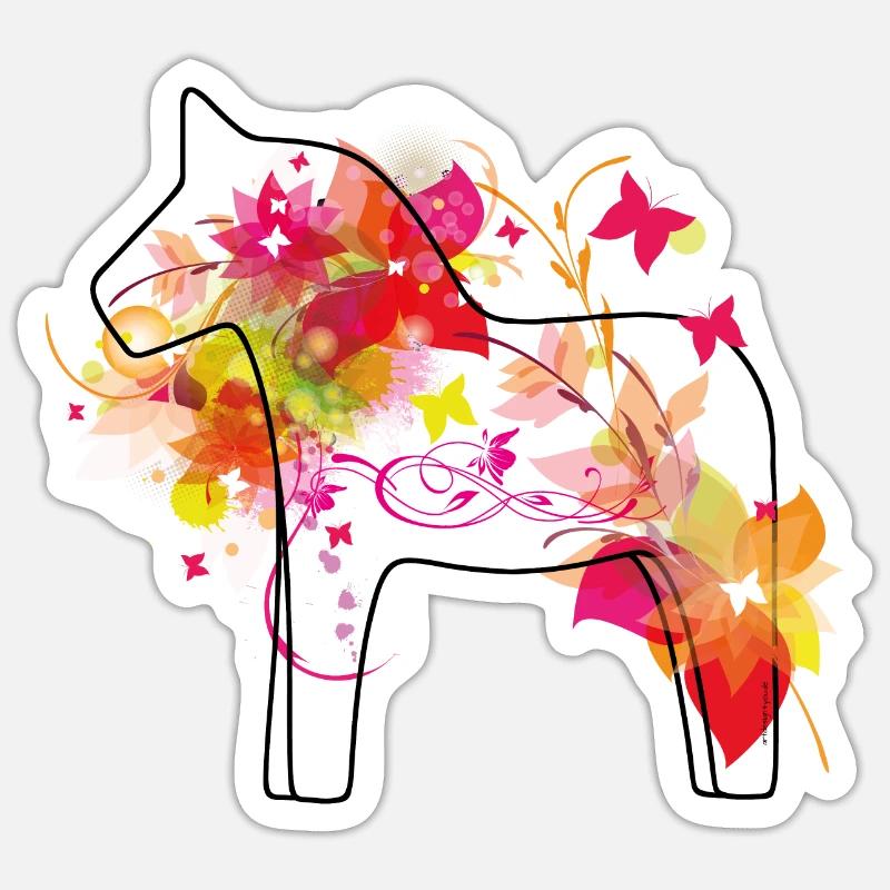 Dala Pferd Bunt - Sticker Größe S (10 x 10 cm) - Mattweiß