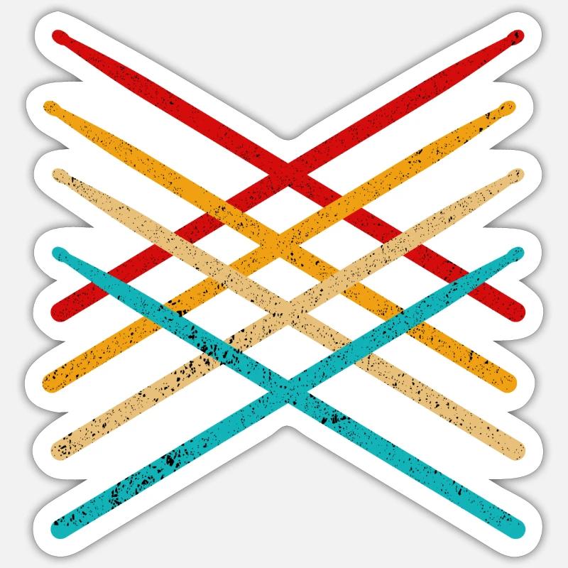 Retro Drum Sticks Musik Drums fuuny Geschenk Drummer - Sticker Größe S (10 x 10 cm) - Mattweiß