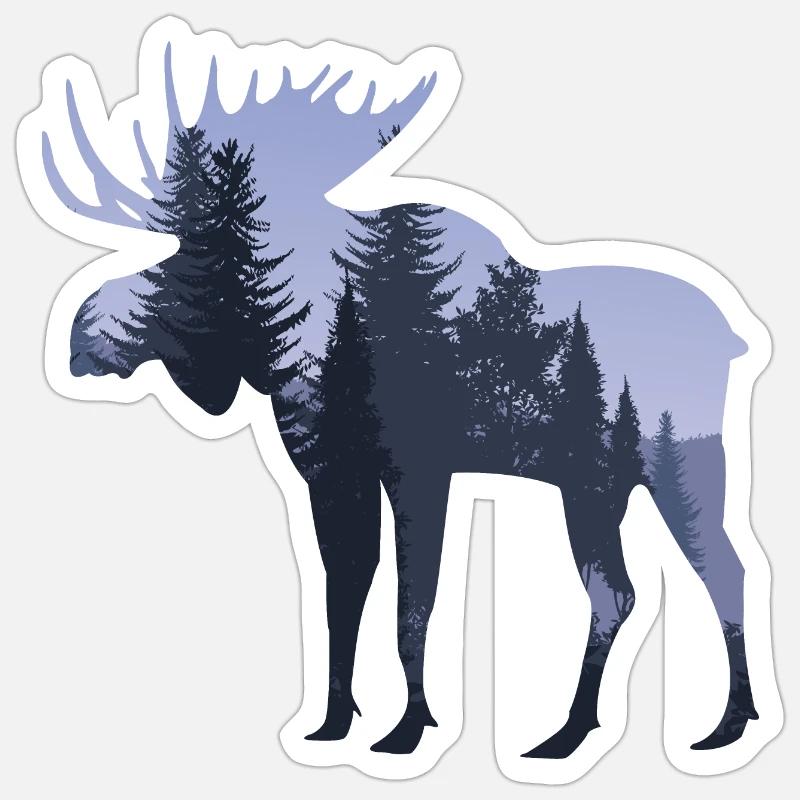 Suède Orignal dans la forêt - Sticker taille S (10 x 10 cm) - blanc mat