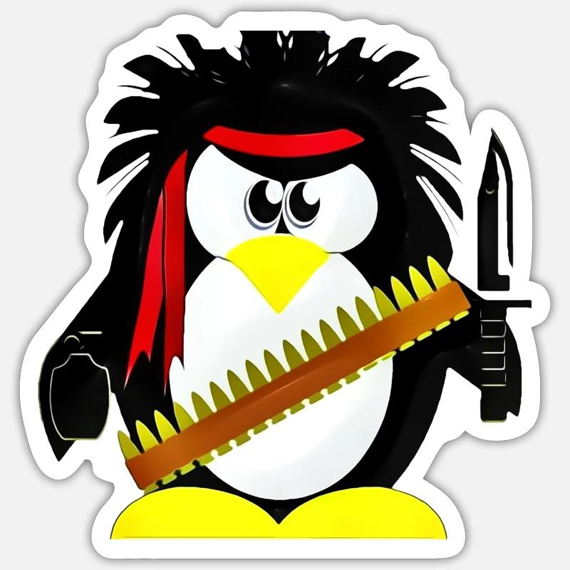 Rambo Pinguin - Sticker Größe S (10 x 10 cm) - Mattweiß
