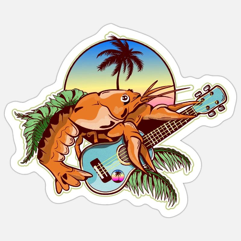 Crayfish playing Ukulele - Sticker Größe S (10 x 10 cm) - Mattweiß