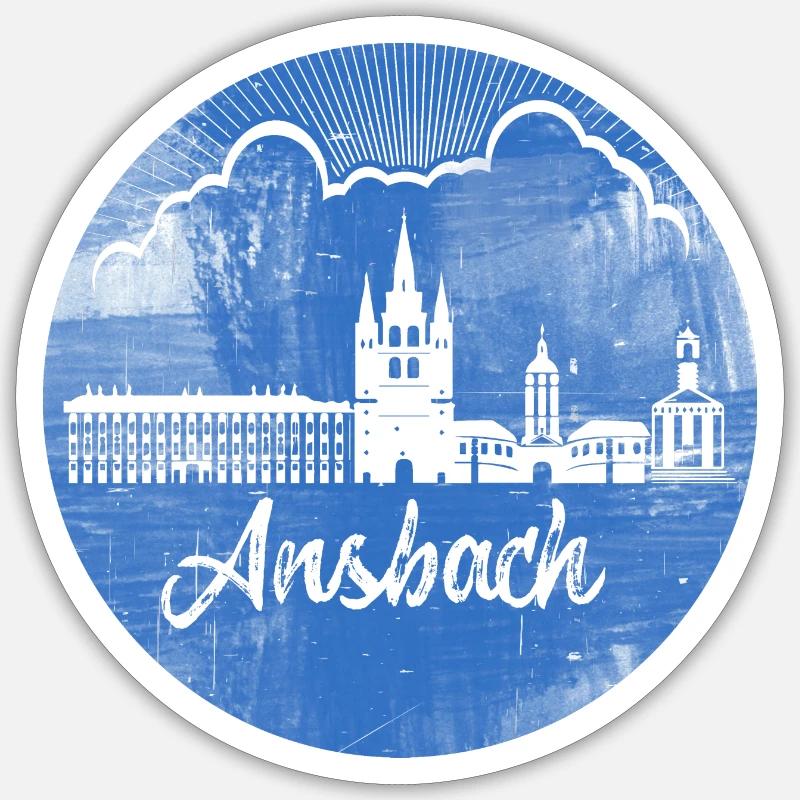 ansbach,skyline,bleu,cercle,rétro - Sticker taille S (10 x 10 cm) - blanc mat