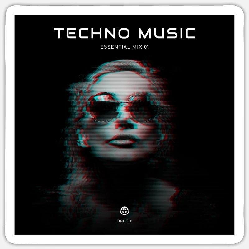 Techno Musik glitch - Sticker Größe S (10 x 10 cm) - Mattweiß