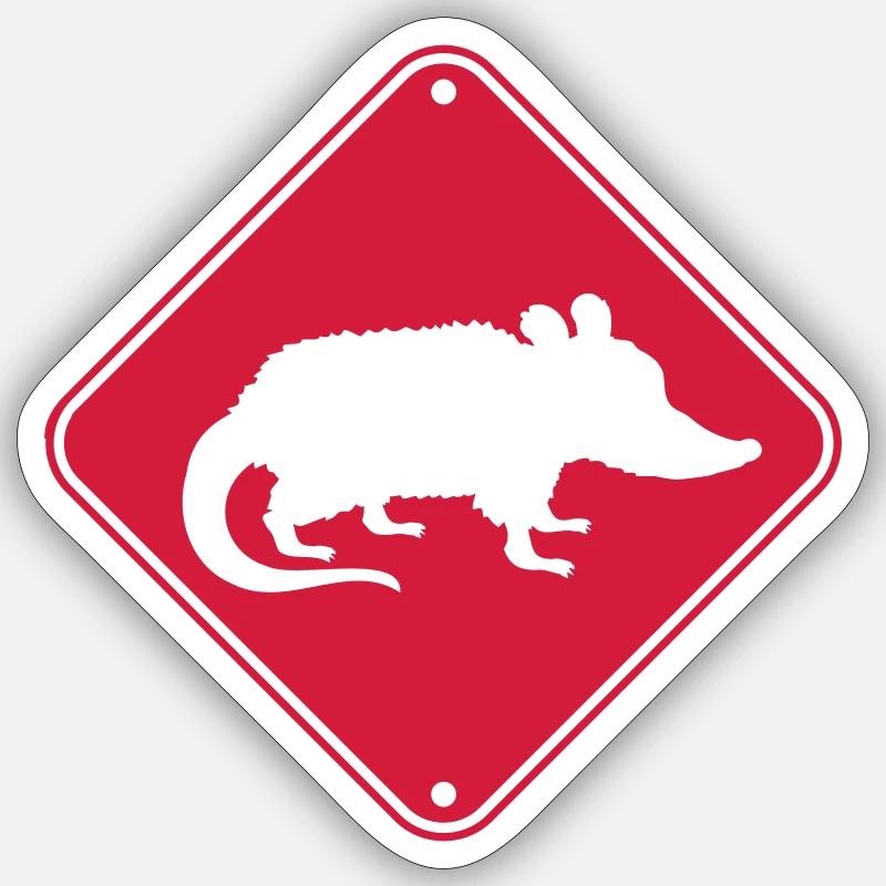 Schild Gefahr Opossum - Sticker Größe S (10 x 10 cm) - Mattweiß