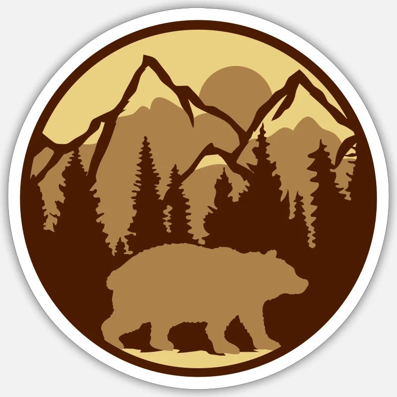 Mountains Forest Bear - Sticker size S (10 x 10 cm) - white matte