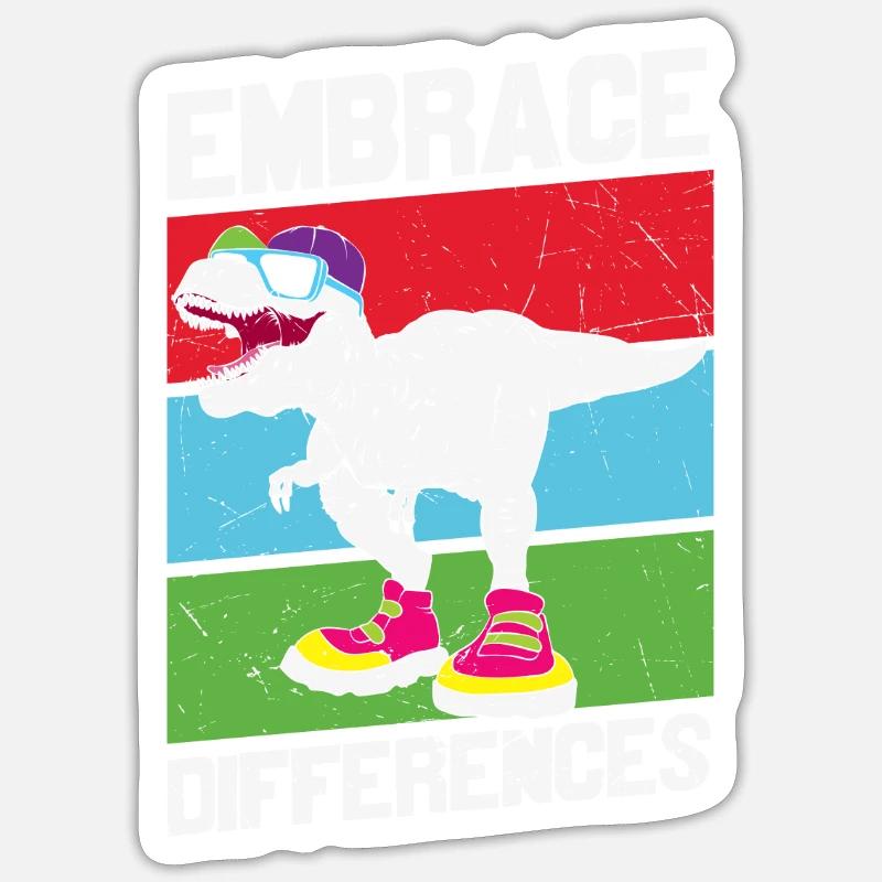 Autisme Citation Embrasser les différences Autisme Dinosaure - Sticker taille S (10 x 10 cm) - blanc mat