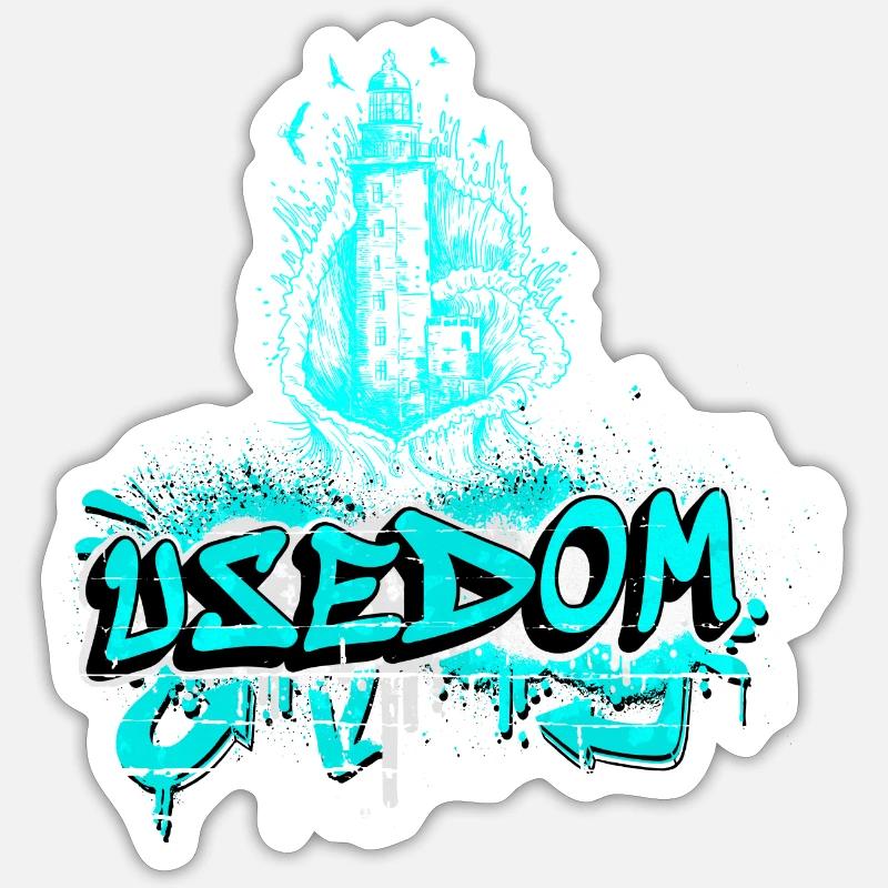 Usedom Leuchtturm Design / Geschenkidee - Sticker Größe S (10 x 10 cm) - Mattweiß