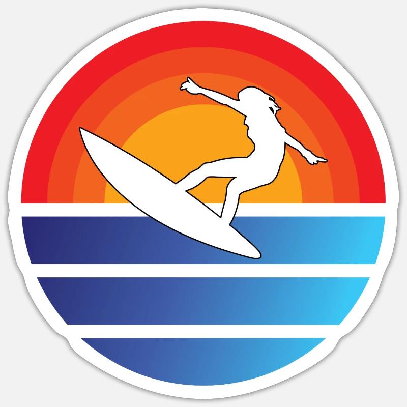 surf surf surfer cadeau planche de surf - Sticker taille S (10 x 10 cm) - blanc mat
