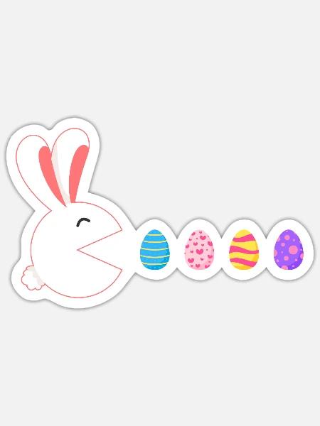 Frohe Ostern Kaninchen Gamer isst Ostereier - Sticker Größe S (10 x 10 cm) - Mattweiß