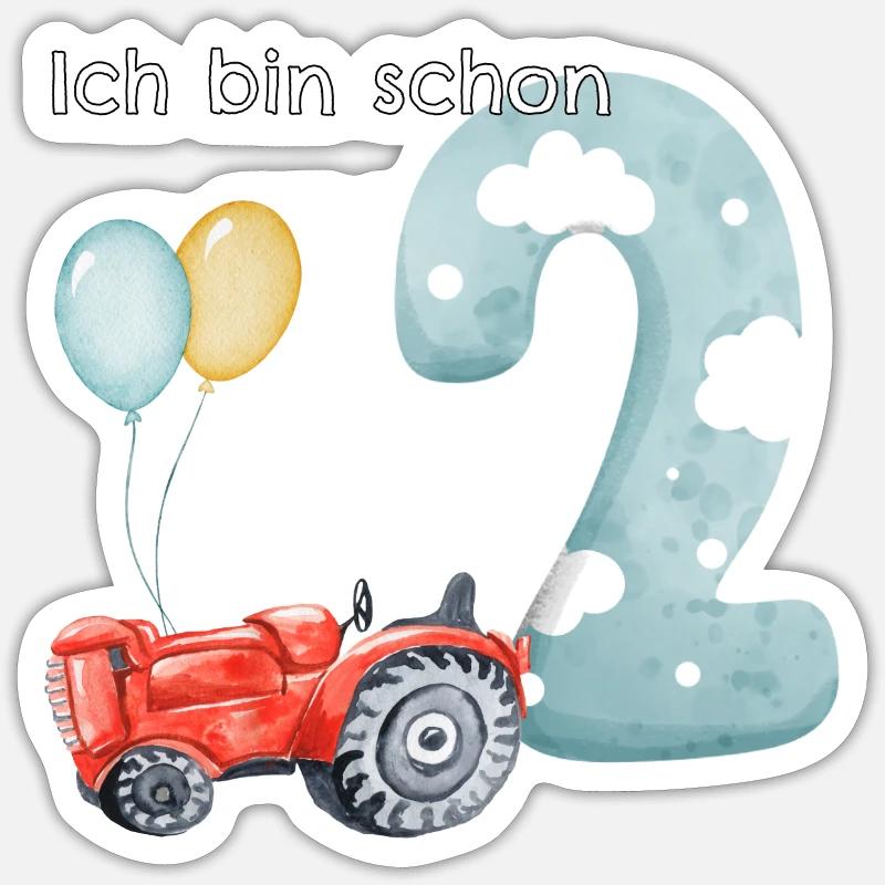 2. Geburtstag Traktor Sticker Größe S (10 x 10 cm)