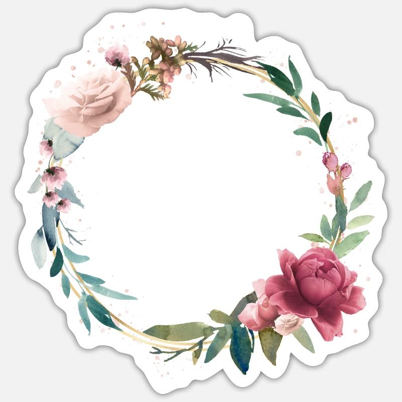 Modern flower wreath customizable - Sticker size S (10 x 10 cm) - white matte