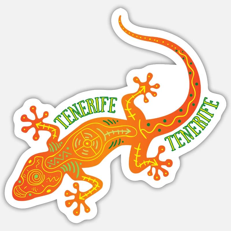 Teneriffa mit Gecko / Eidechse - Sticker Größe S (10 x 10 cm) - Mattweiß