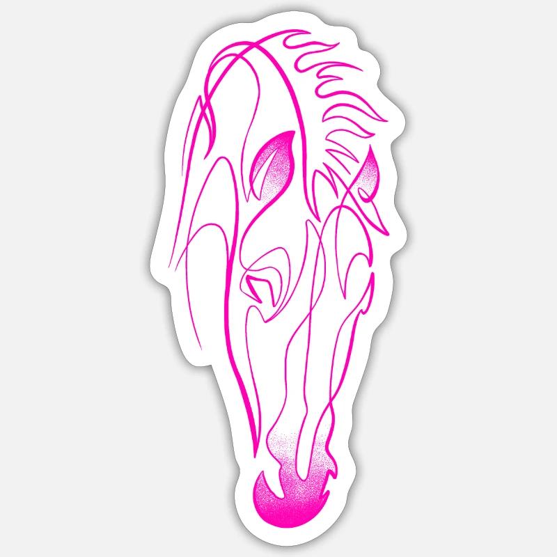 Cheval rose single line & dotwork - Sticker taille S (10 x 10 cm) - blanc mat