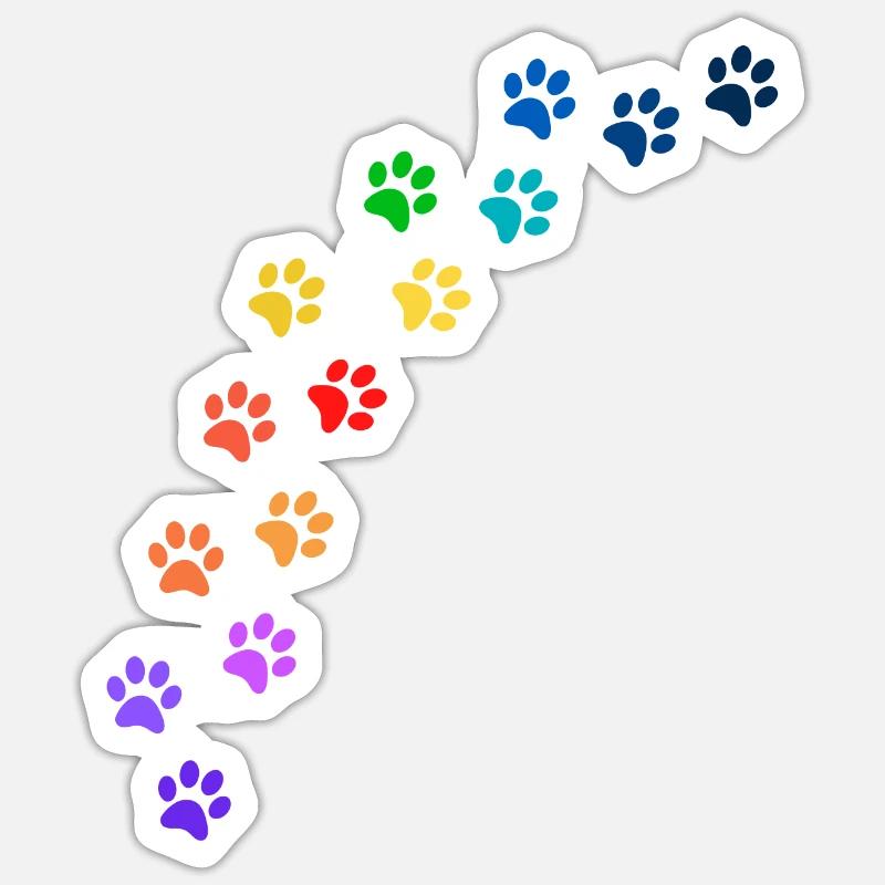 Bunte Tatzen von Hunden oder Katzen | Regenbogen - Sticker Größe S (10 x 10 cm) - Mattweiß