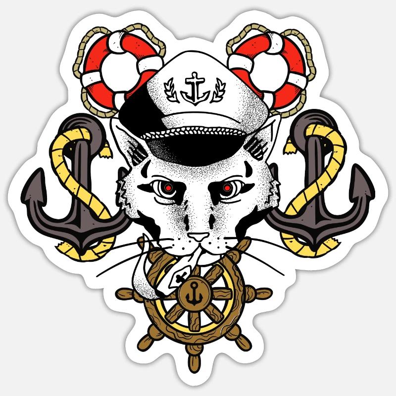 Matrosen Cat Anker - Sticker Größe S (10 x 10 cm) - Mattweiß