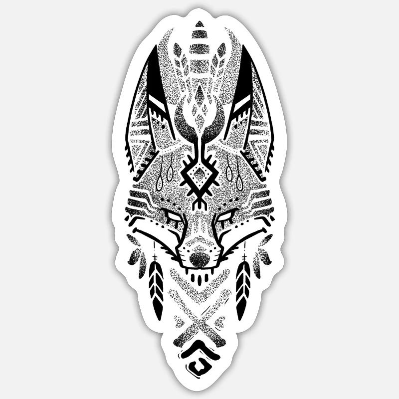 Schwarzer Drowork-Stammesfuchs - Sticker Größe S (10 x 10 cm) - Mattweiß