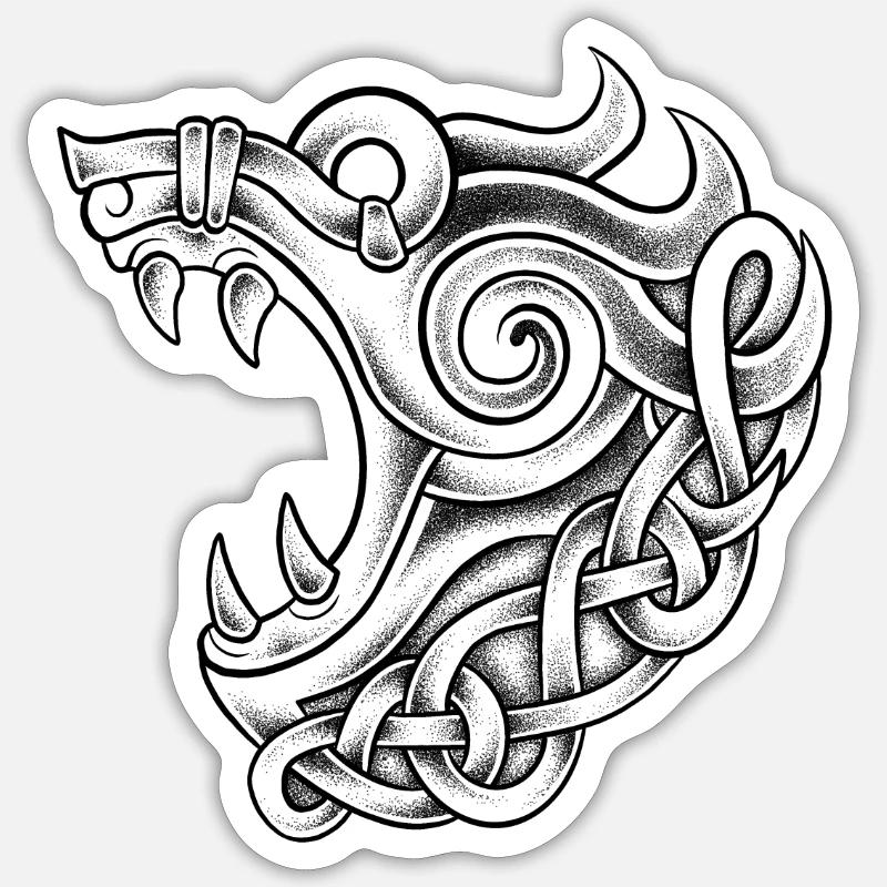 Fenrir Wikinger dotwork Tattoo - Sticker Größe S (10 x 10 cm) - Mattweiß
