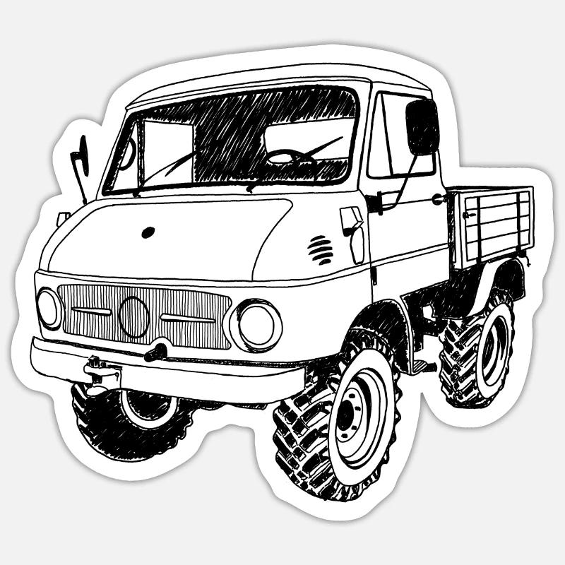 Unimog - Oldtimer - Offroad - Universal Motorgerät - Sticker Größe S (10 x 10 cm) - Mattweiß