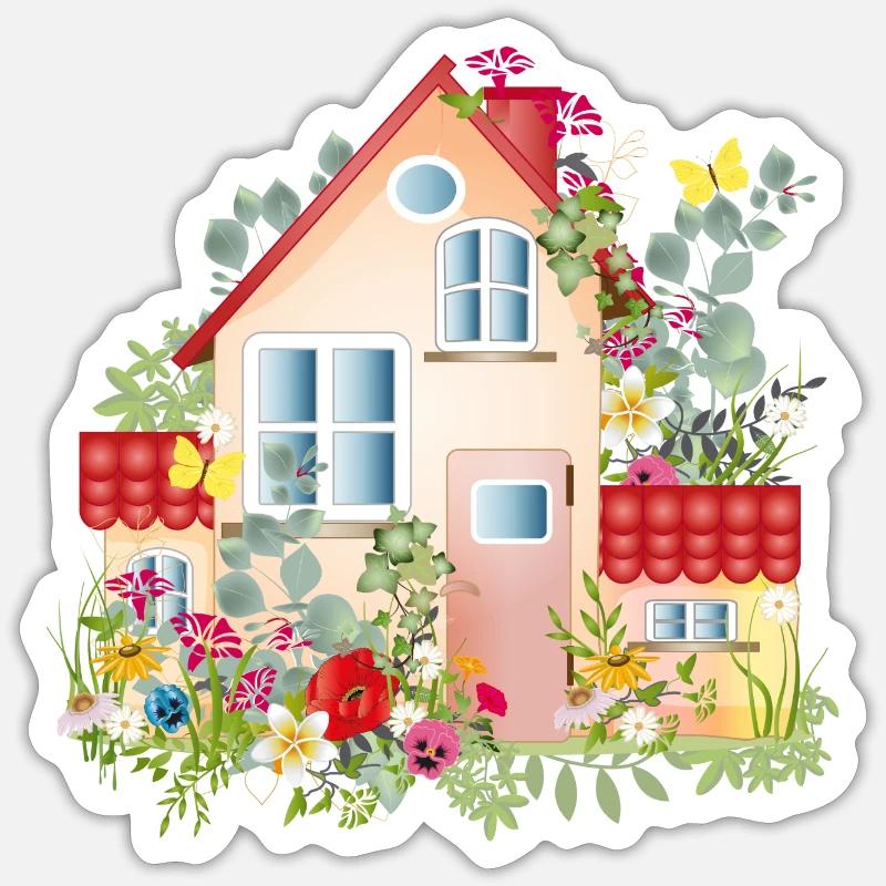bunte Villa mit üppigen Garten - Ein Traumhaus Sticker Größe S (10 x 10 cm)