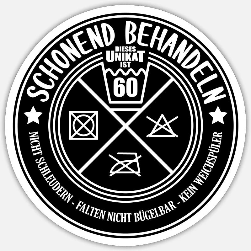 Farben änderbar | Schonend Behandeln 60er Geschenk - Sticker Größe S (10 x 10 cm) - Mattweiß