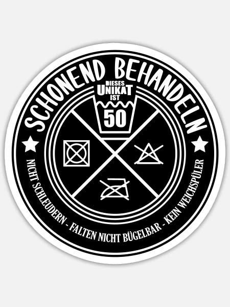 Farben änderbar Schonend Behandeln 50. Geburtstag - Sticker Größe S (10 x 10 cm) - Mattweiß