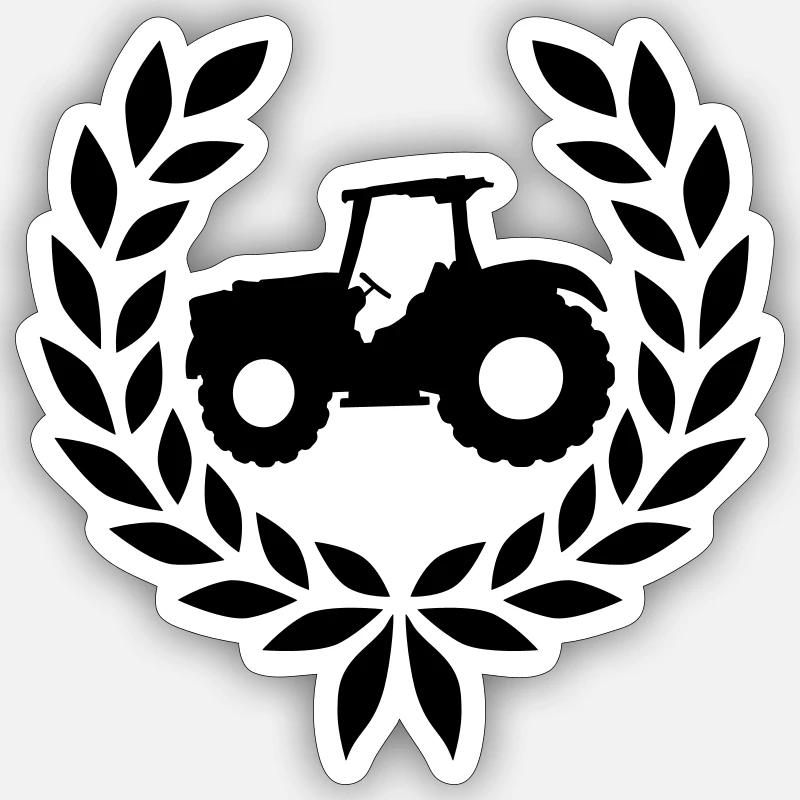 Lorbeerkranz Bauernhof Traktor - Sticker Größe S (10 x 10 cm) - Mattweiß