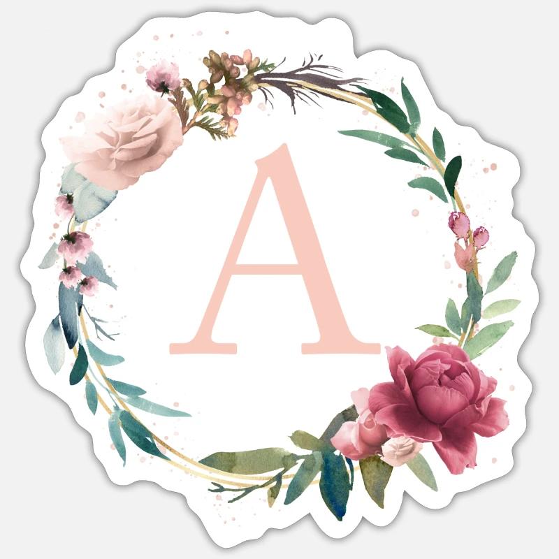 Personalisierbar Monogramm A Blumen Kreis Boho - Sticker Größe S (10 x 10 cm) - Mattweiß