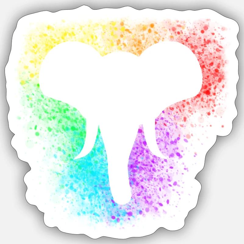 Rainbow splash tête d’éléphant - Sticker taille S (10 x 10 cm) - blanc mat