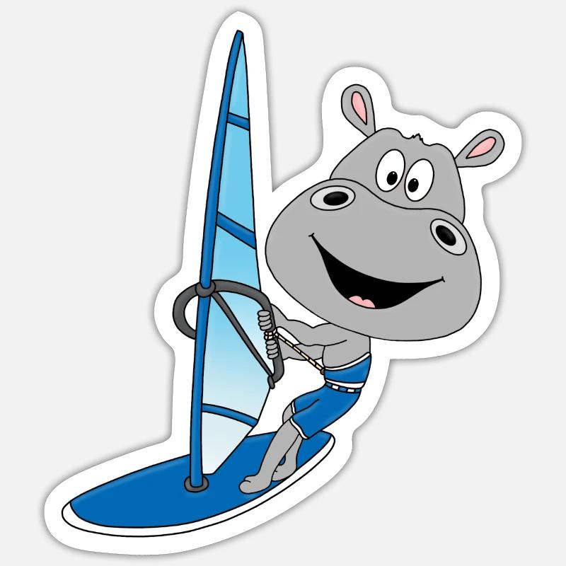 NILPFERD - HIPPO - FLUSSPFERD - WINDSURFER - TIER - Sticker Größe S (10 x 10 cm) - Mattweiß