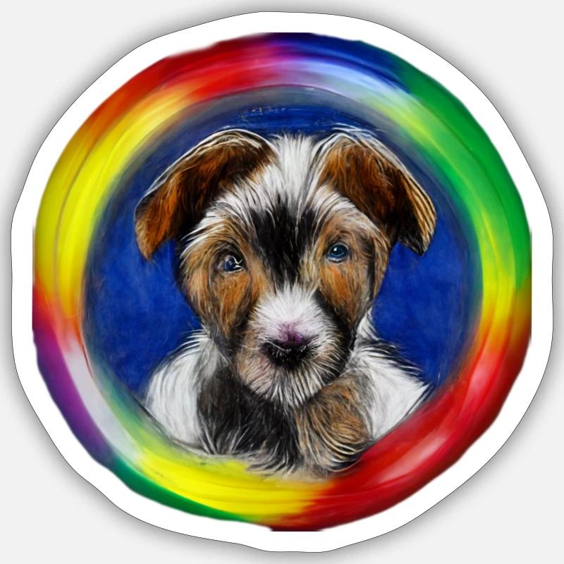 Regenbogen Hund Jack Russel Terrier Sticker Größe S (10 x 10 cm)