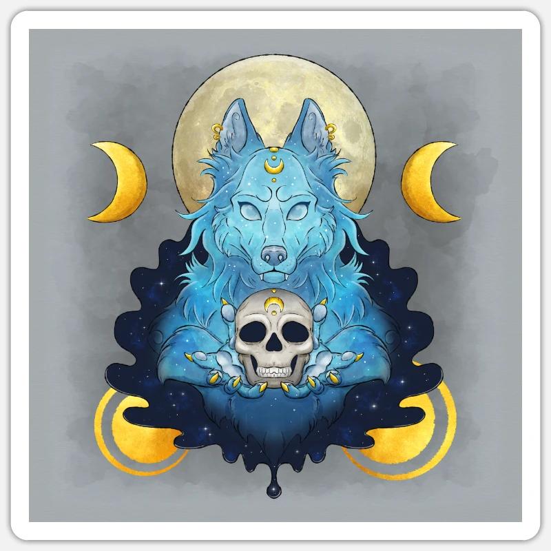 Blue Ink Spirits Posters - Lunar Witch Wolf - Sticker size S (10 x 10 cm) - white matte