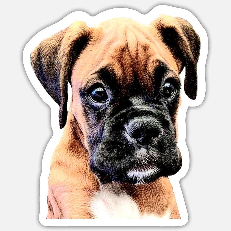 Chiot Boxer - Sticker taille S (10 x 10 cm) - blanc mat