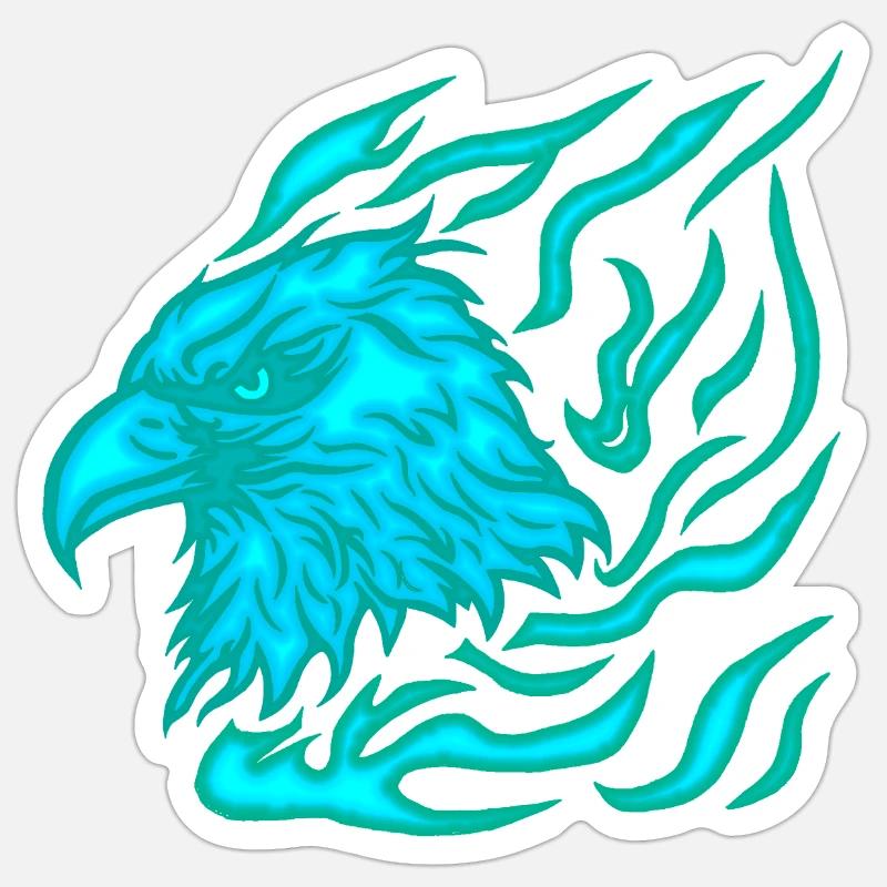 burning blue phoenix with flames - Sticker size S (10 x 10 cm) - white matte