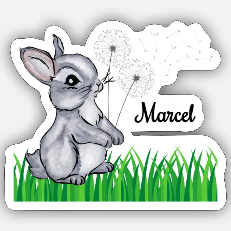 Hase Name Geschenk Marcel - Sticker Größe S (10 x 10 cm) - Mattweiß