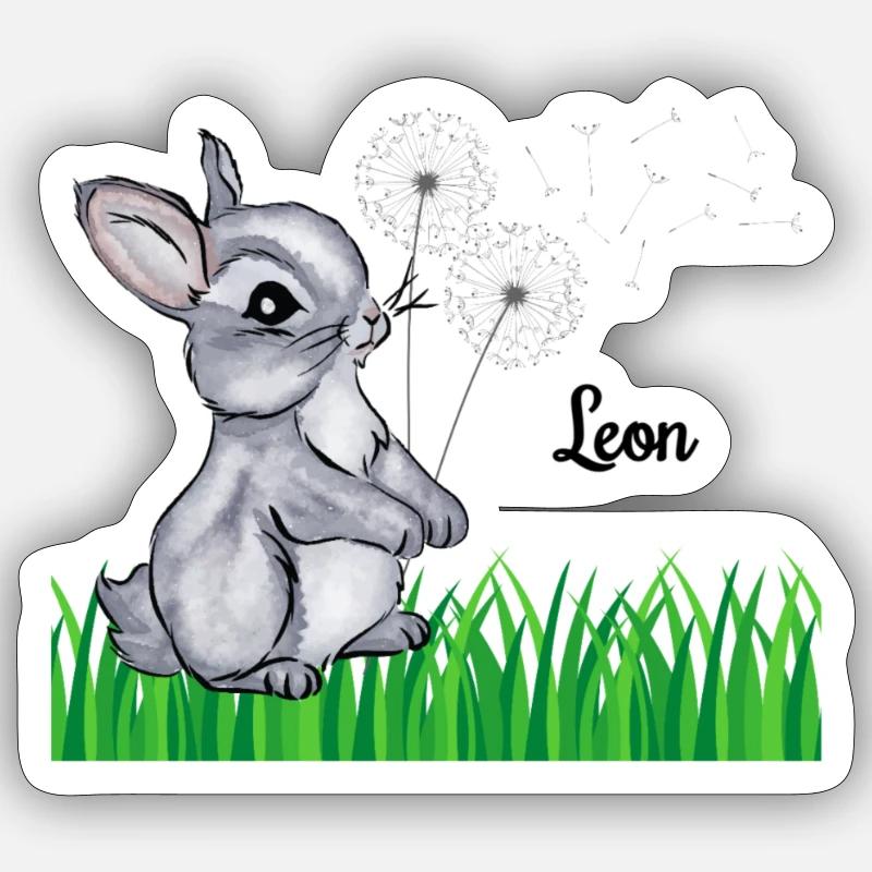 Hase Name Geschenk Leon - Sticker Größe S (10 x 10 cm) - Mattweiß