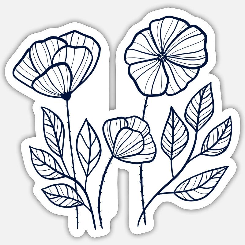 Coquelicots bleus - Sticker taille S (10 x 10 cm) - blanc mat