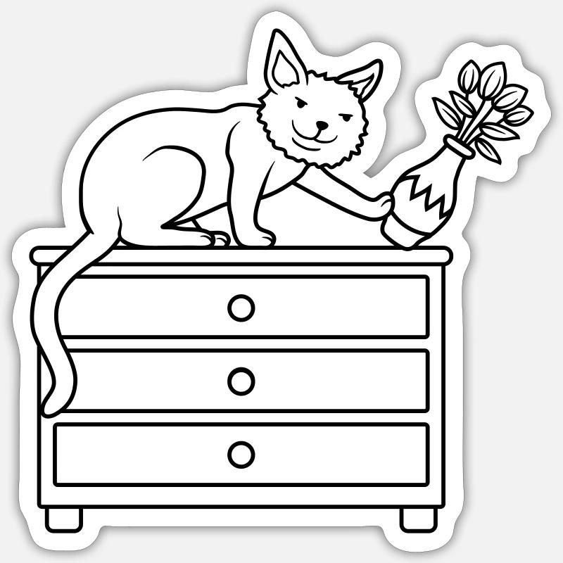 Blumenvase umgestoßen böse Katze - Sticker Größe S (10 x 10 cm) - Mattweiß