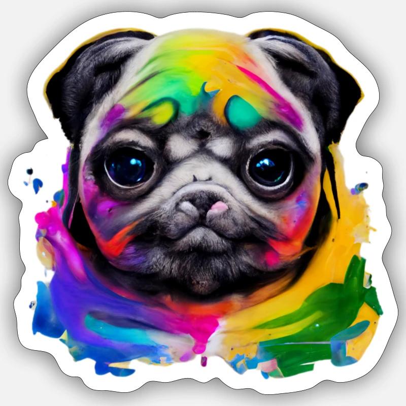 Mops in Farbe Sticker Größe S (10 x 10 cm)