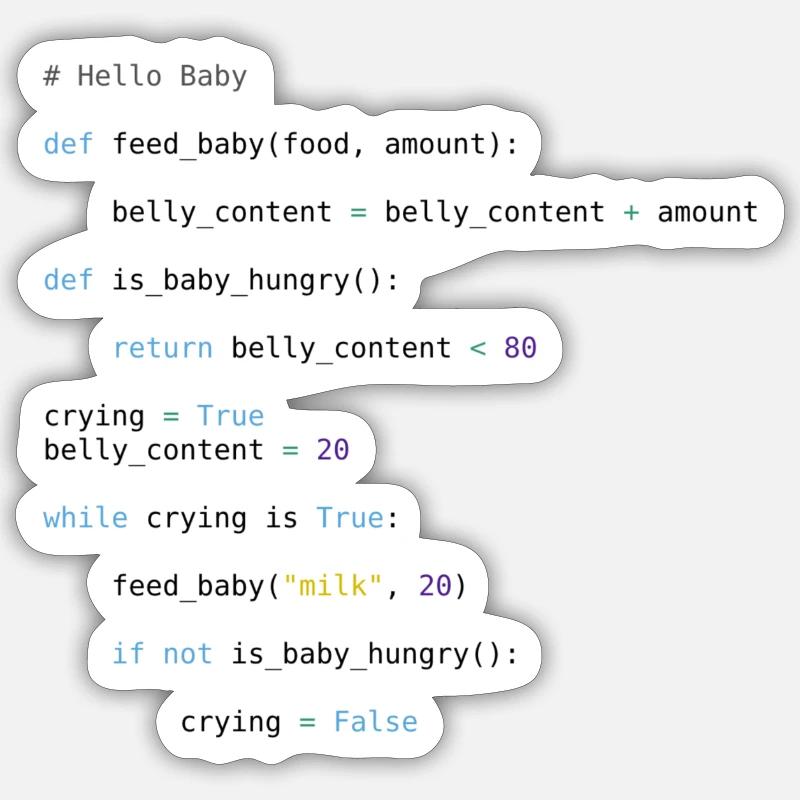 Python Code Baby Hello World Baby Programmation - Sticker taille S (10 x 10 cm) - blanc mat