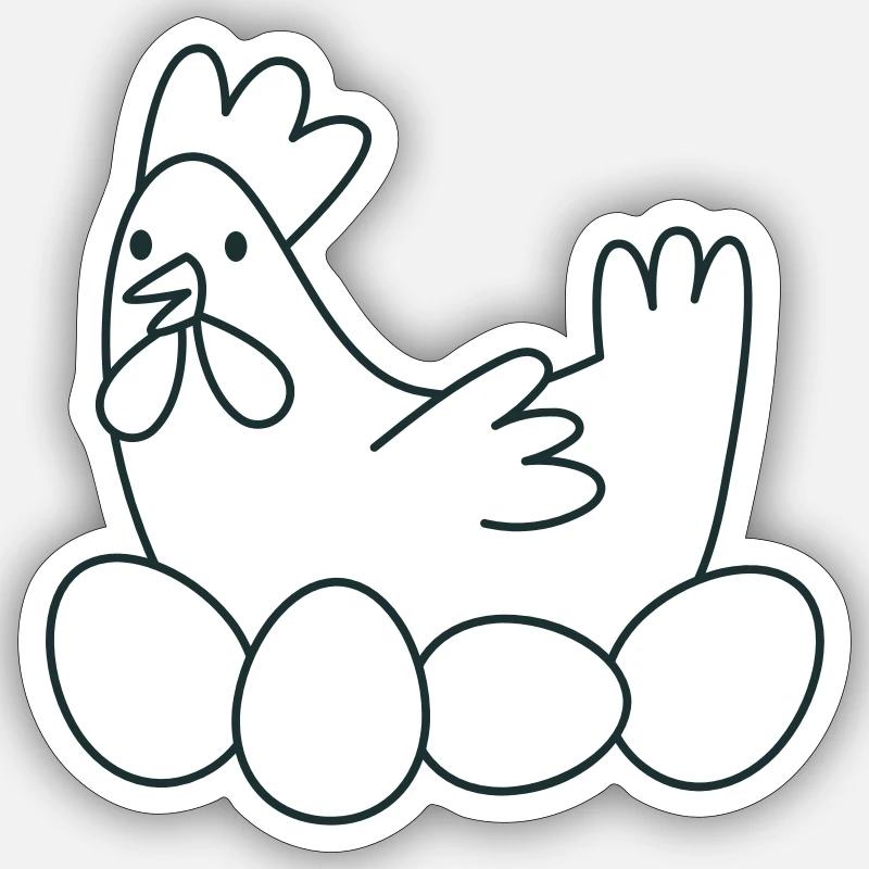 Hühner-Chook mit Eiern - Sticker Größe S (10 x 10 cm) - Mattweiß