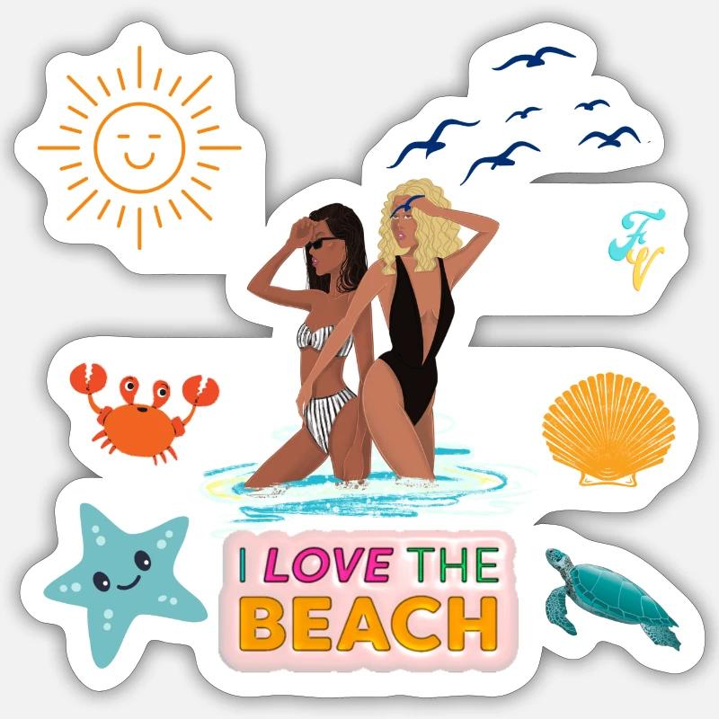 J’adore la plage - Sticker taille S (10 x 10 cm) - blanc mat