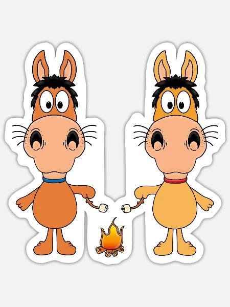 LAGERFEUER - MARSHMALLOWS - PFERDE - FEUER - TIERE - Sticker Größe S (10 x 10 cm) - Mattweiß