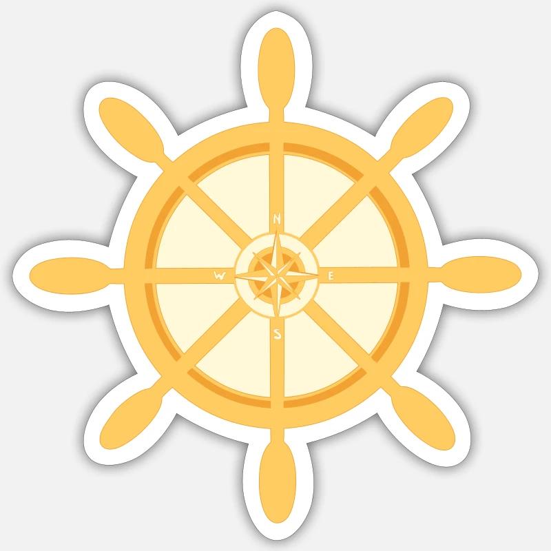 Schiffsrad Schiffssteuerrad mit Himmelsrichtungen - Sticker Größe S (10 x 10 cm) - Mattweiß
