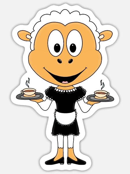 SCHAF - KELLNERIN - GASTRONOMIE - KAFFEE - TEE - Sticker Größe S (10 x 10 cm) - Mattweiß