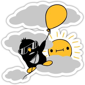 Flying Penguin Balloon Sun - Sticker size S (10 x 10 cm) - white matte - Front