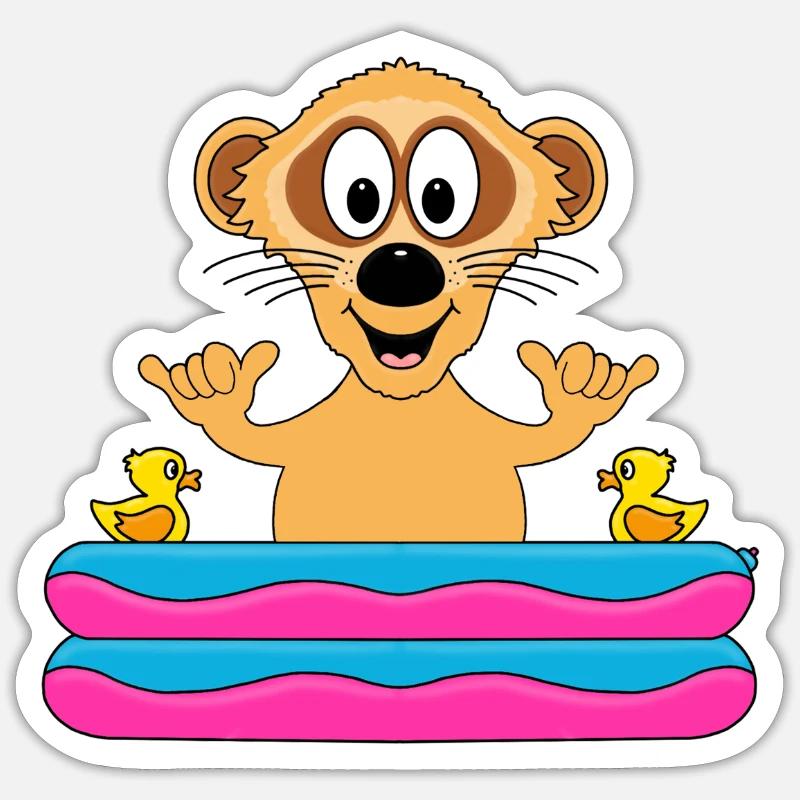 ERDMÄNNCHEN - POOL - SHAKA - SOMMER - TIERISCH - Sticker Größe S (10 x 10 cm) - Mattweiß