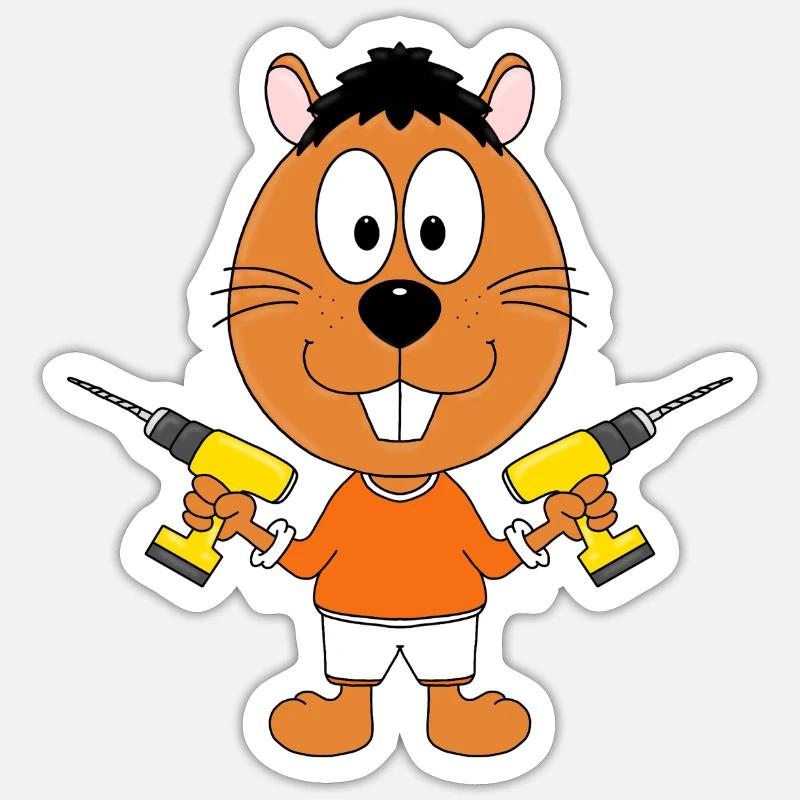 BIBER - HANDWERKER - HEIMWERKER - BOHRER - TIER - Sticker Größe S (10 x 10 cm) - Mattweiß