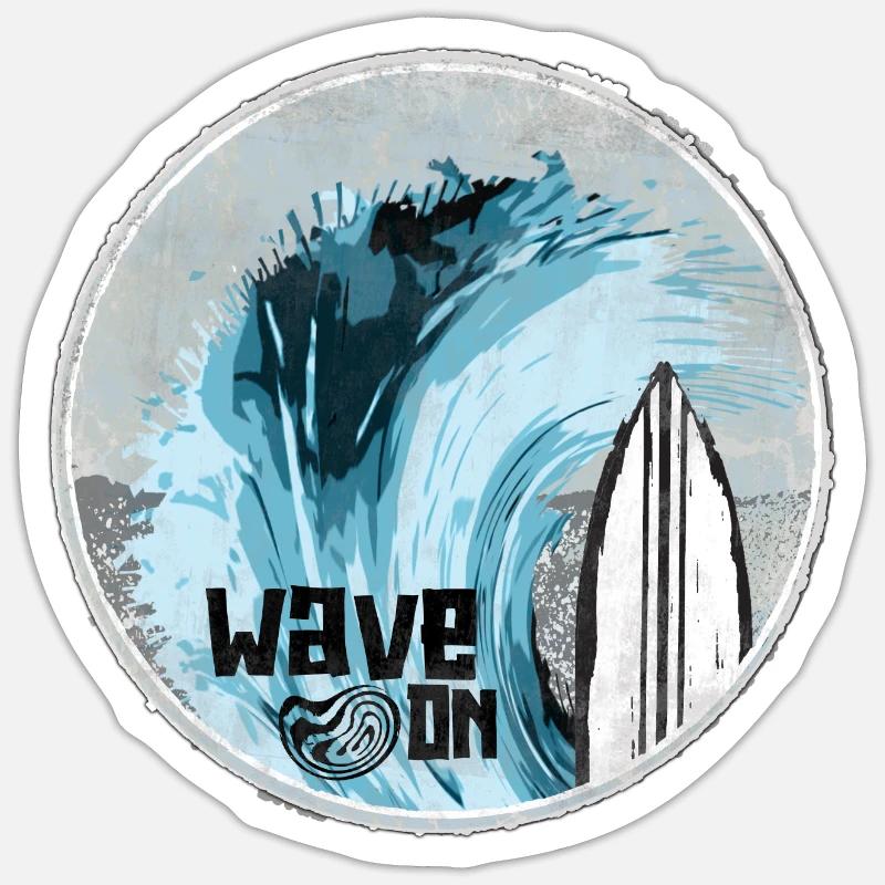 Sea wave with surfboard design - Sticker size S (10 x 10 cm) - white matte
