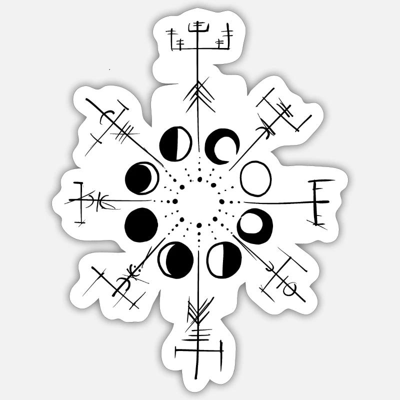 Boussole Vikings sketch et evolution soleil/lune - Sticker taille S (10 x 10 cm) - blanc mat